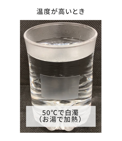 温度が高いとき ⇨ 50℃で白濁（お湯で加温）