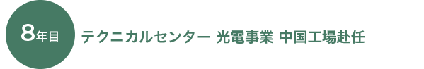 8年目 テクニカルセンター 光電事業 中国工場赴任